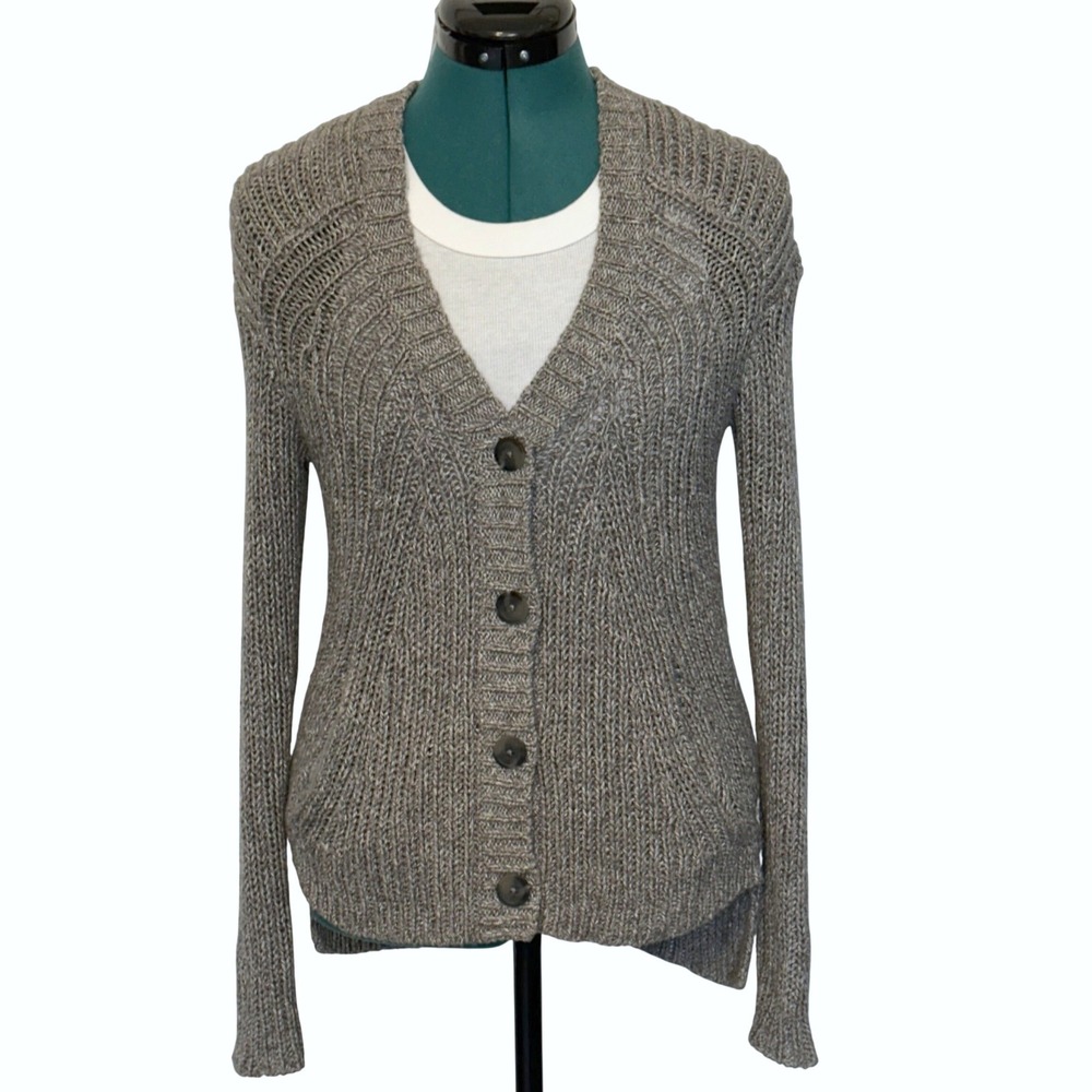 Vince Grey Marled Chunky Ribbed Knit Button Front Cardigan Sweater V054172866 XS